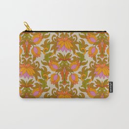 Orange, Pink Flowers and Green Leaves 1960s Retro Vintage Pattern Carry-All Pouch | Seventies, Curated, Pink, Patterns, Groovy, Vintage, Floral, Retro, Orange, Flowers 