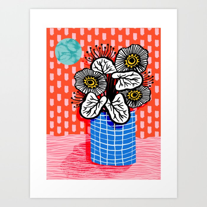 Proper Abstract Minimal Still Life Flower Vase Grid Painted Dots