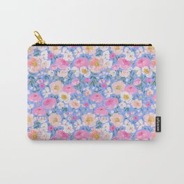 Periwinkle Garden Carry-All Pouch | Happy, Painting, Painterly, Blue, Pattern, Pink, Botanical, Light, Aerosol, Acrylic 