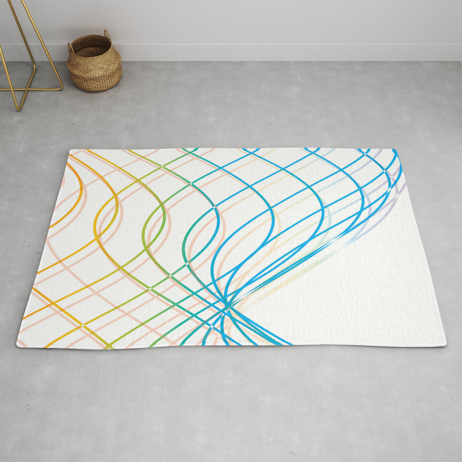 Yellow And Blue Wavy Lines Abstract Art Rug By Brucealmighty