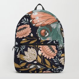 William Morris Butterfly - Midnight Garden Backpack | Nature, Victorian, Botanical, Moth, Butterfly, Insect, Graphicdesign, Wing, Teal, Turquoise 