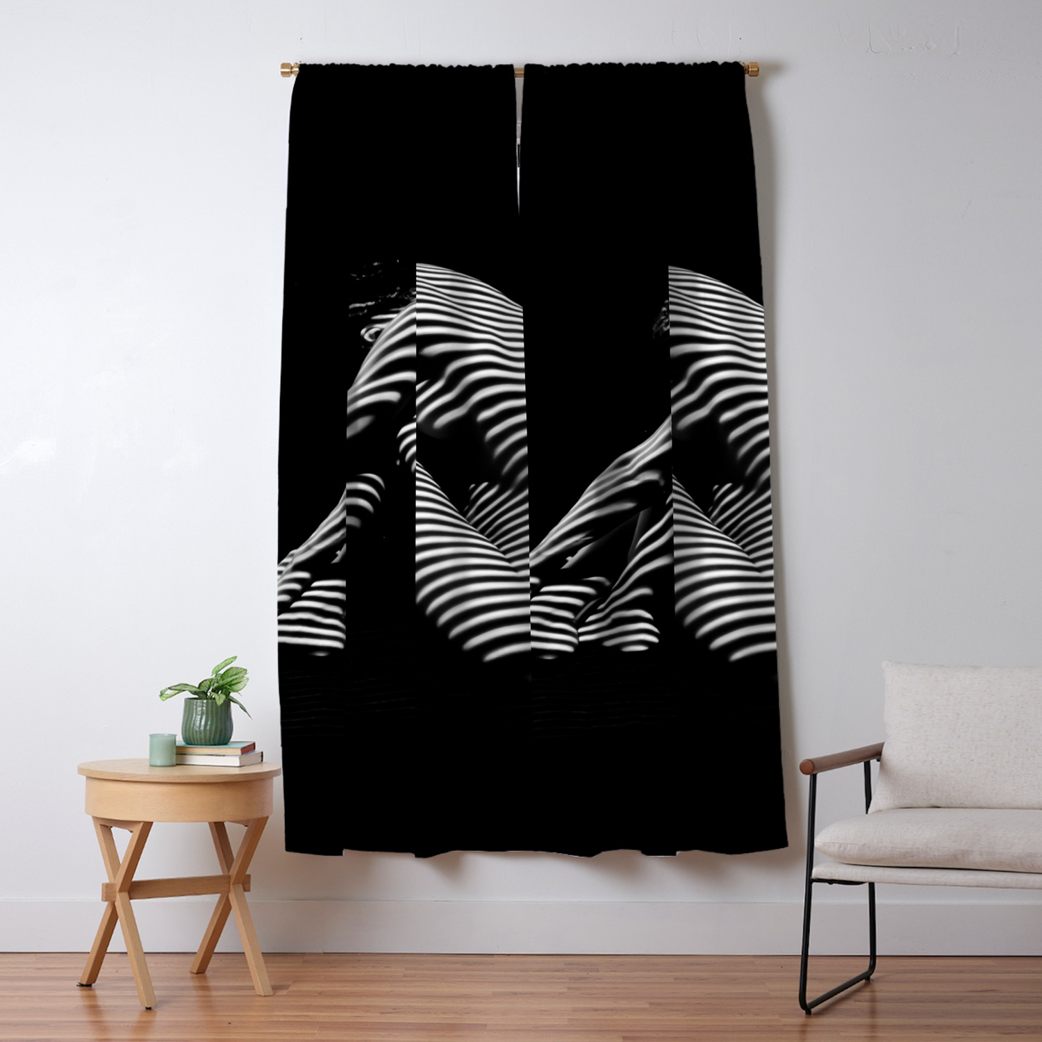 0056 Dja Zebra Back Nude Woman Yoga Black White Abstract Curves