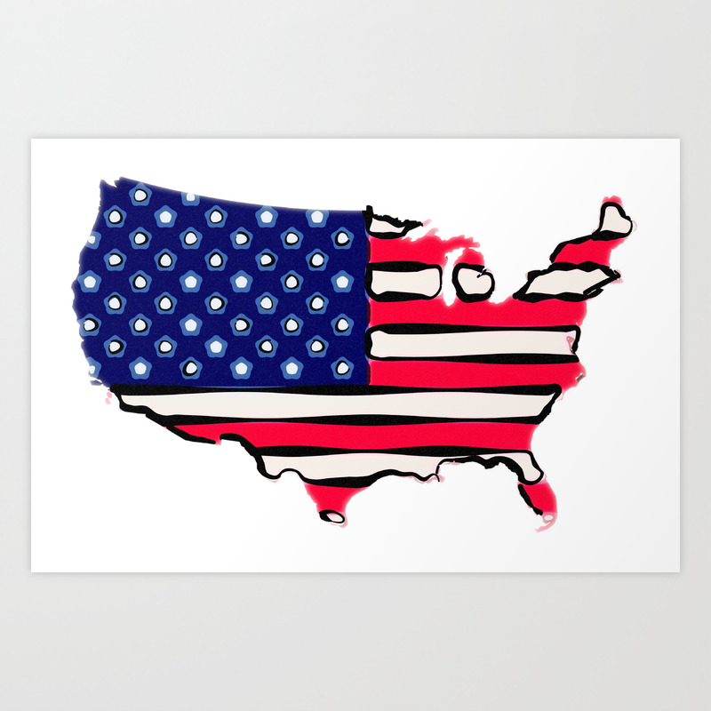 Abstract Us Flag In Usa Map 2 Art Print By Asarstudios Society6