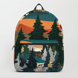 Amber Fox Backpack | Sun, Trees, Forest, Blue, Orange, Dusk, Gold, Fox, Digital, Nature 