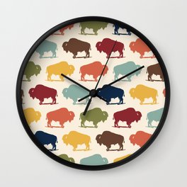 Buffalo Pattern 262 Wall Clock | Native, Yellowstone, Buffalodesign, Retrobuffalo, Bisonpattern, Cowboy, Nativeamerican, Animalprint, Southwest, Colorfulbuffalo 