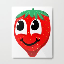 Fresa Metal Print | Strawberrydecor, Happyfruit, Kitchendecor, Happystrawberry, Strawberrykitchen, Strawberryhome, Redandgreen, Cutefruit, Fruitdrawing, Cartoonstrawberry 