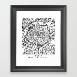 PARIS FRANCE BLACK CITY STREET MAP ART Gerahmter Kunstdruck