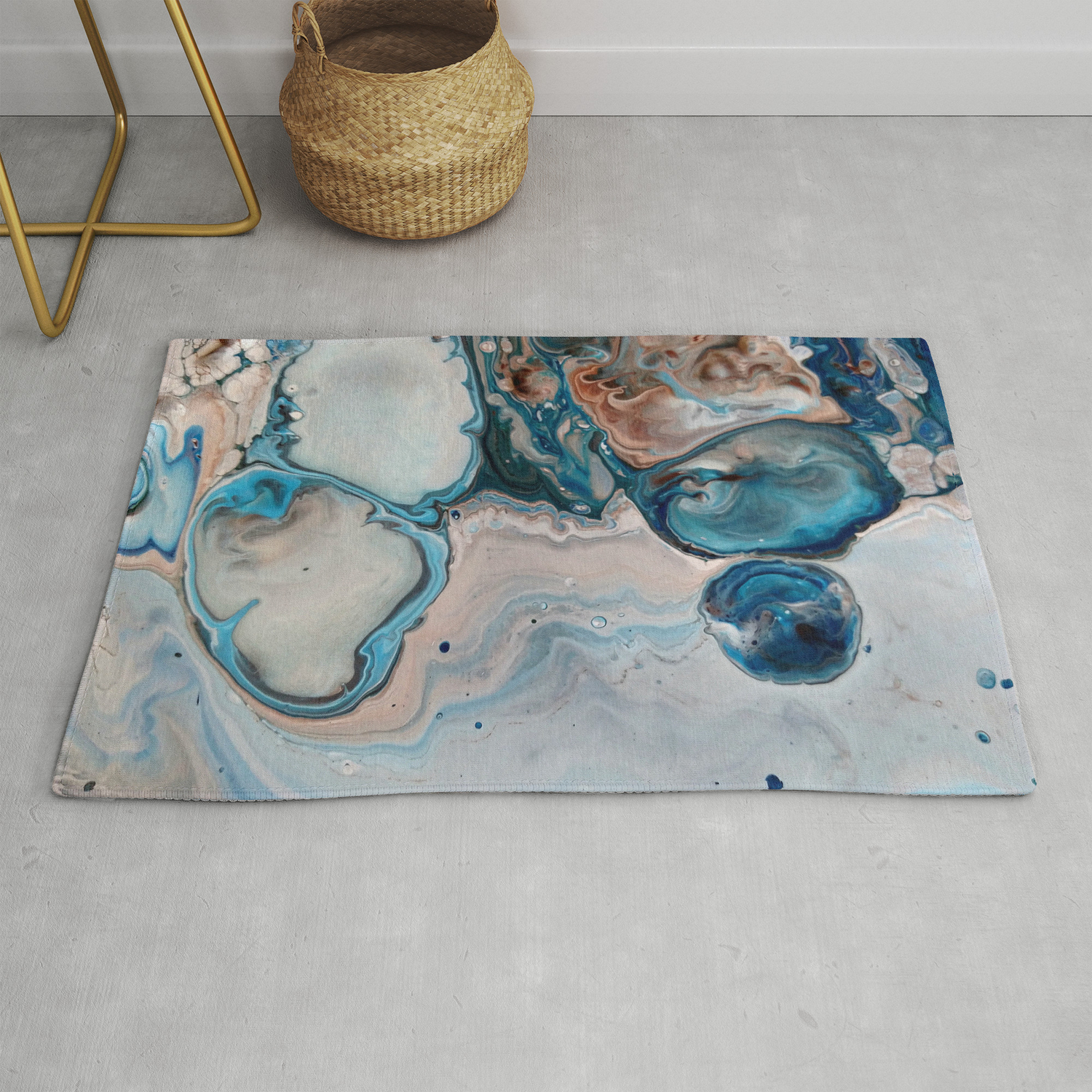 Blue Abstract Acrylic Painting Fluid Technique Close Up Rug By