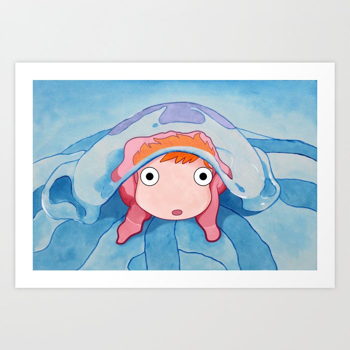 Ponyo On A Jellyfish Art Print By Dksartdesign Society6