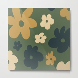 Retro Flowers - Green Metal Print | Playful, Flowers, Modern, Fun, Digital, Botanical, Modernbohemian, Organicshapes, Retroflower, Boho 
