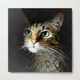 Tabby Cat With Green Eyes Isolated On Black Metal Print | Cat, Painting, Pet, Adorable, Greeneyes, Cute, Whiskers, Tabbycat, Fluffy, Catlover 