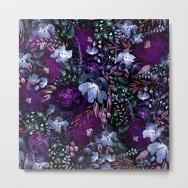 Deep Floral Chaos blue & violet Metal Print | Botanical, Dark, Violet, Holiyay, Curated, Watercolor, Pattern, Female, Nature, Botanic 
