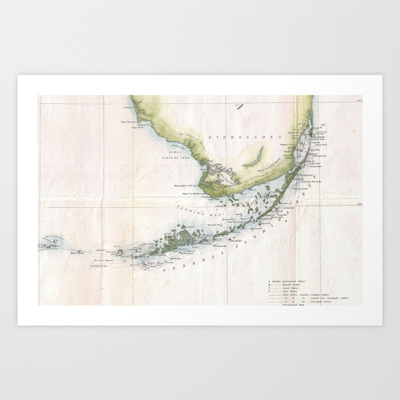 Vintage Map Of The Florida Keys 1852 Art Print By Bravuramedia Society6