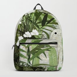 There's A Ghost in the Greenhouse Again Backpack | Ghosts, Leaves, Glass, Haunt, Exotic, Haunted, Green, Flowers, Plants, Digital 