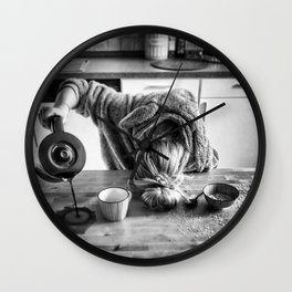 First I Drink the Coffee, Then I do the Stuff - hangover black and white photograph / photography Wall Clock | Partiedtoomuch, Hangover, Women, Female, Humorous, Coffee, Photo, Drunk, Motherhood, Woman 