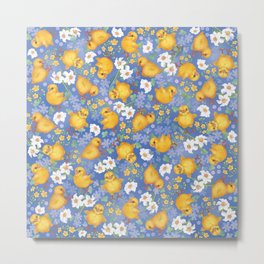 Chickens - sweet yellow balls Metal Print | Yellowbird, Chicken, Sweetchickens, Realisticpicture, Yellowblue, Painting, Happycolors, Easterchickens, Realistic, Springiscoming 