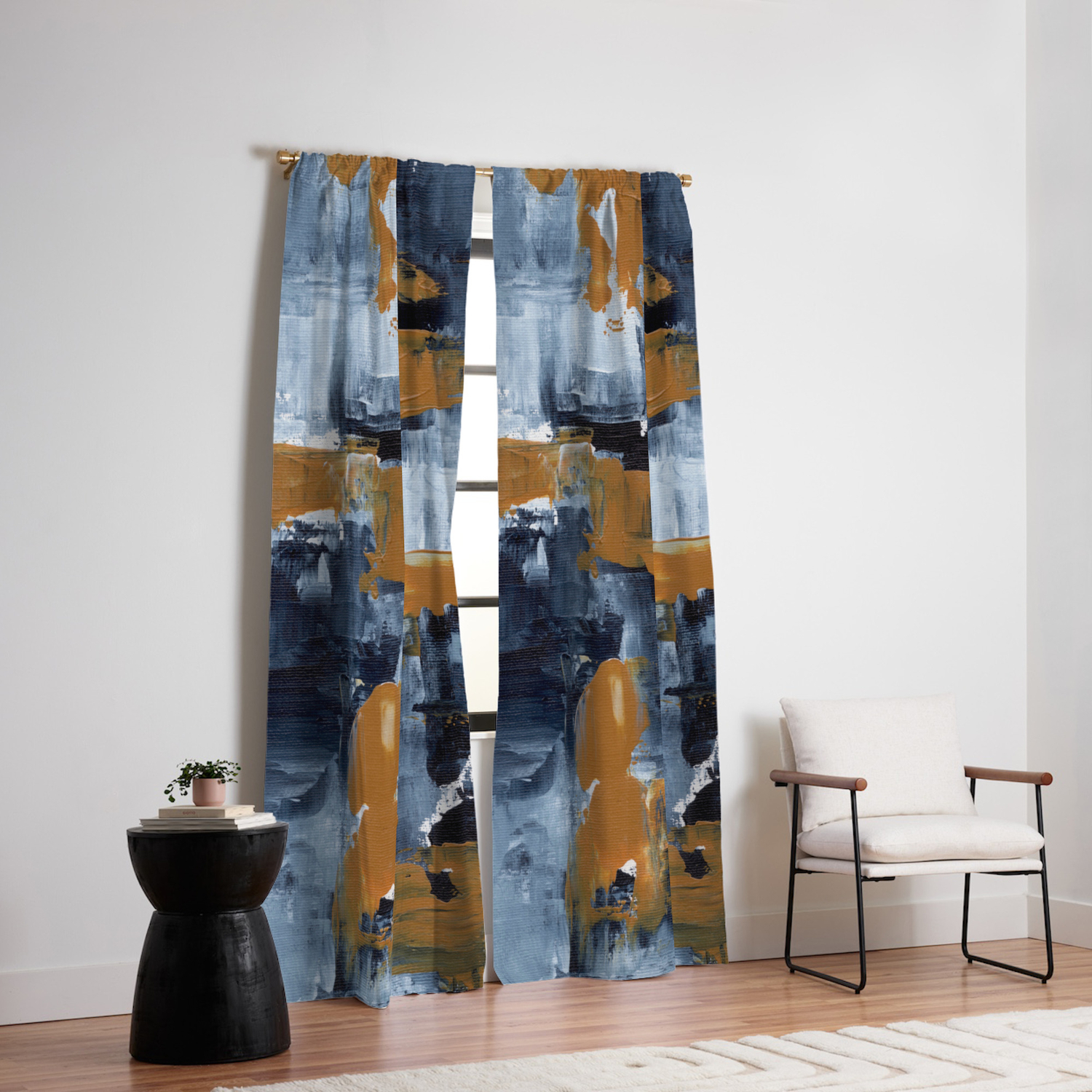 Ejaaz Haniff Abstract Acrylic Palette Knife Painting Paynes Grey White Yellow Ochre Gold Rush Blackout Curtain By Enshape Society6