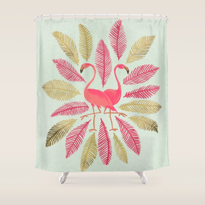 Flamingos Pink & Gold Shower Curtain by Cat Coquillette Society6