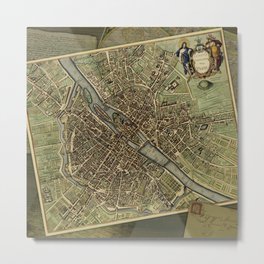 Old Paris Map and other manuscripts Metal Print | Document, Decoupage, Digital, Historic, Map, Vintage, Political, Desktop, Old, Paris 