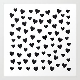 Hearts Love Black and White Pattern Art Print