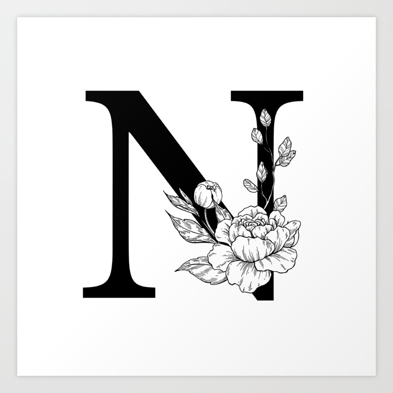 N Botanical Monogram Letter Initial With Peonies Art Print By Epine Society6