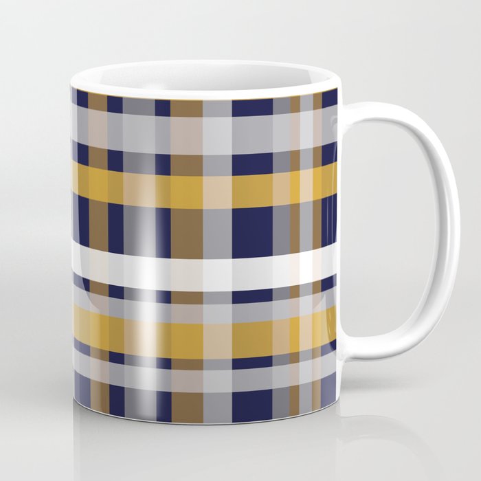 Modern Retro Plaid in Mustard Yellow, White, Navy Blue, and Grey Coffee Mug