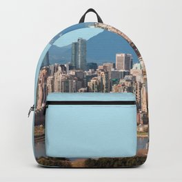 Vancouver Skyline, Canada Travel Artwork Backpack | Travel, Sea, Skyscraper, Snowy, Graphicdesign, Holiday, Cityscape, City, Skyscrapers, Mountainrange 