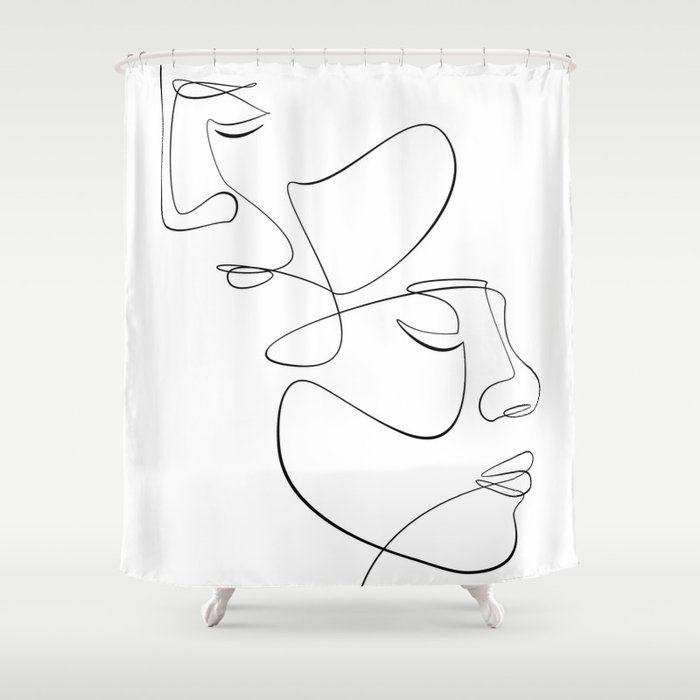 Abstract Face Couple Line Art Shower Curtain By Infinitenoon