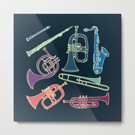 Wind instruments Metal Print | Bugle, Solo, Trombone, Horn, Saxophone, Tube, Jazz, Clarinet, Band, Classical 
