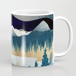Star Lake Coffee Mug | Landscape, Trees, Teal, Gold, Abstract, Lake, Nature, Watercolor, Stars, Forest 