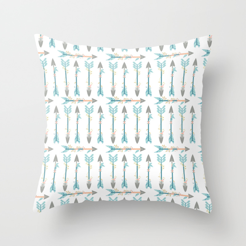 Bohemian Pastel Blue Coral Trendy Floral Arrows Pattern Throw