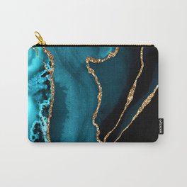 Teal Blue And Gold Glitter Sparkle Veins Agate Carry-All Pouch