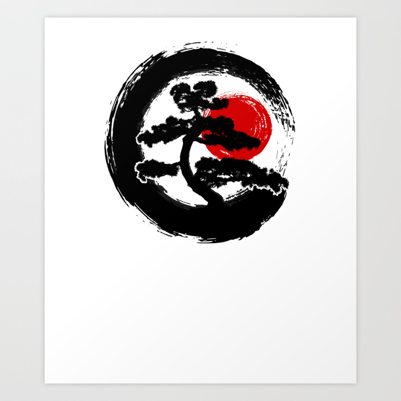 Bonsai Tree Japanese Calligraphy Enso Circle Zen Buddhist Art Print By Top10merch Society6