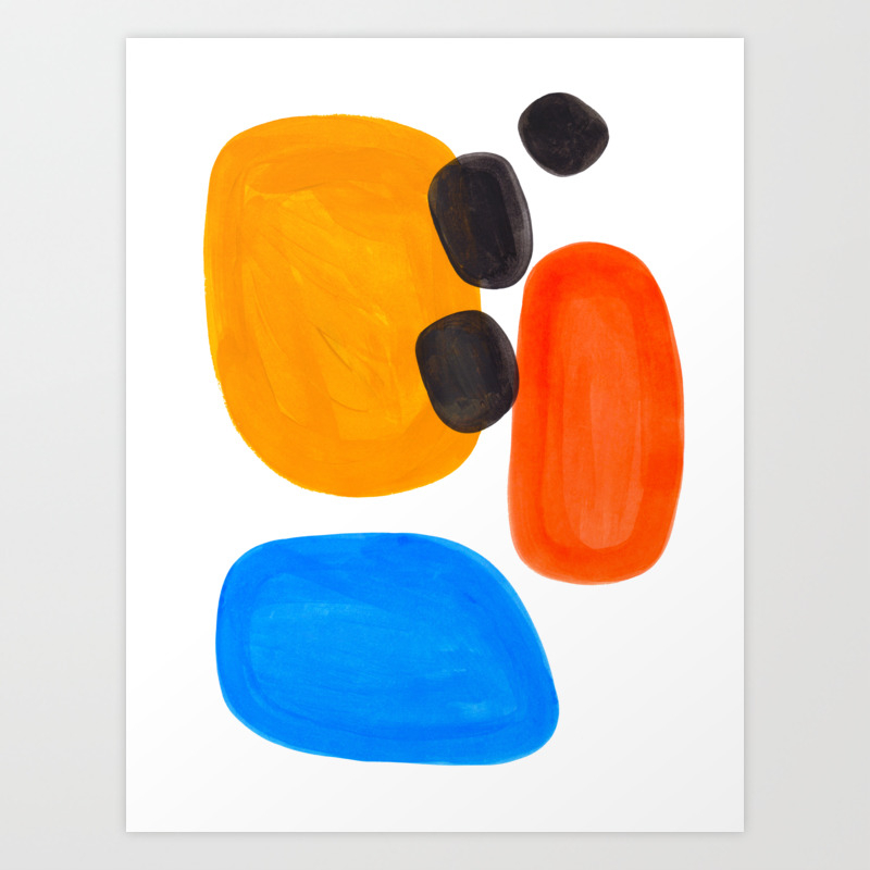 Abstract Mid Century Modern Colorful Minimal Pop Art Yellow Orange