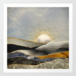 Morning Sun Kunstdrucke | Digital, Landscape, Sun, Fields, Nature, Sky, Gold, Black, Abstract, Silver 