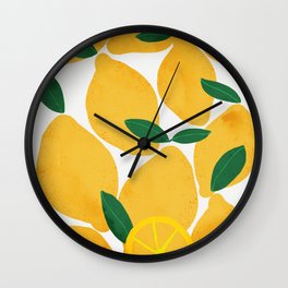 lemon mediterranean still life Wall Clock | Drawing, Lemon, Floral, Pattern, Digital, Botanical, Kitchen, Food, Painting, Plants 