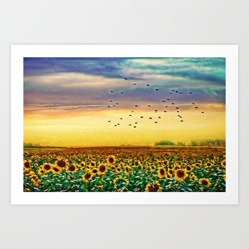 Golden Sunflower Field Painting Art Print By Rustytaylor Society6