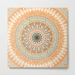 Pale Orange Mandala Metal Print | Multicolored, Basic, Beigetancream, Bohemianstyle, Pastelorange, Geometricpattern, Bohochic, Mandaladesign, Flower, Minimalistdesign 