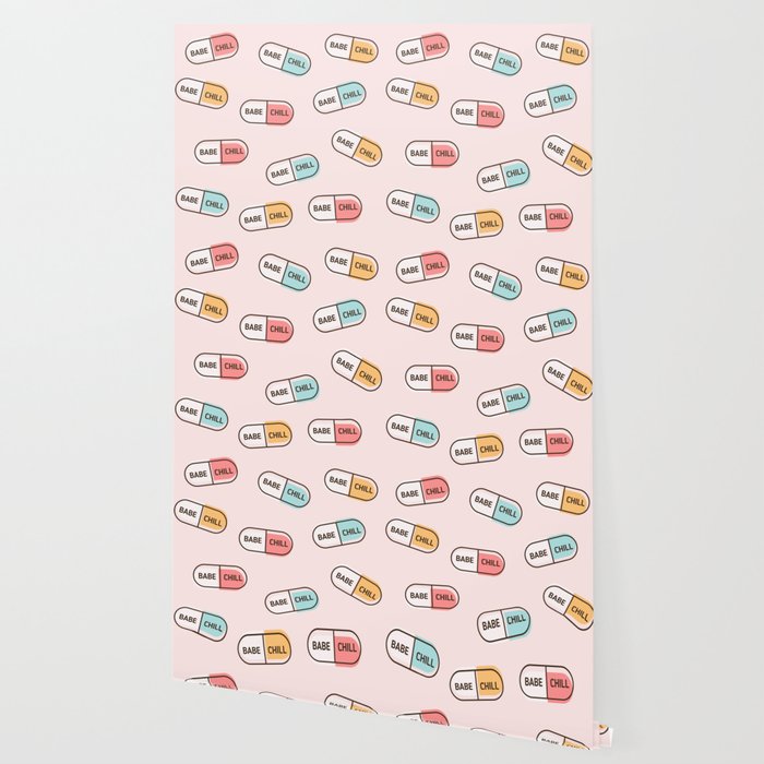Babe Chill, Happy Pills Wallpaper by Bobbie Val | Society6