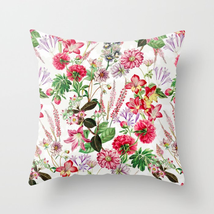 Colorful Vintage Spring Flower Botanical Garden Throw Pillow