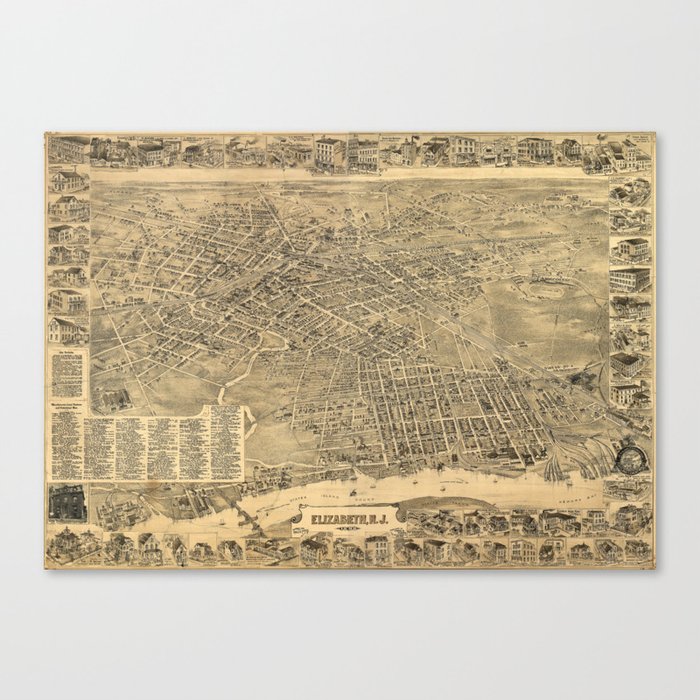Vintage Pictorial Map of Elizabeth NJ (1898) Canvas Print by