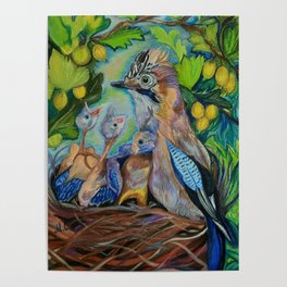 The Family of Jays in the Gooseberry Bushes Poster