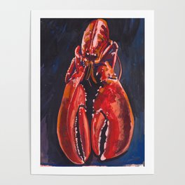 Red American Lobster Watercolor Gouache Painting Poster