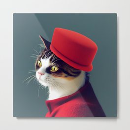 Louie - Cat with a red hat #1 Metal Print | Portrait, Hat, Fun, Animal, Photo, Digital, Redhat, Cat, Englishcat 