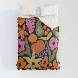 Larchmont Village Farmers Market Comforter | Cottagecore, Groovy, Aesthetic, Fruit, Pattern, Larchmontvillage, Curated, 60S, Food, Graphicdesign 