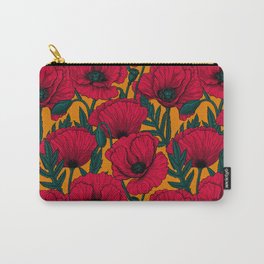 Red poppy garden    Carry-All Pouch | Curated, Garden, Vector, Pattern, Art, Design, Wild, Yellow, Poppy, Nature 