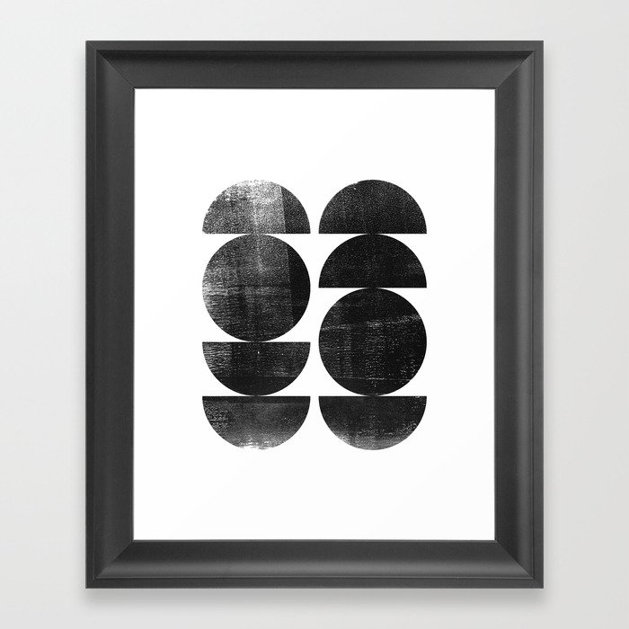 Black And White Mid Century Modern Circles Abstract Framed Art