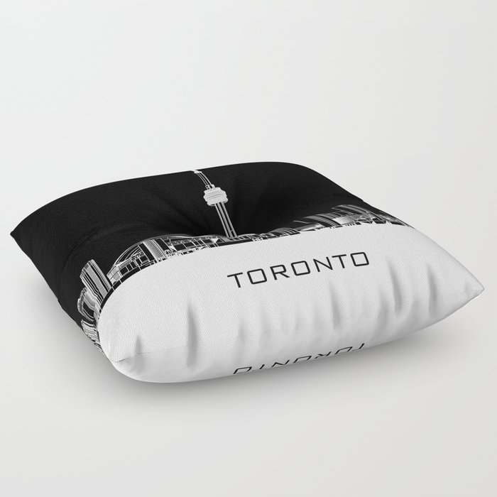 Toronto Skyline - White ground / Black Background Floor Pillow