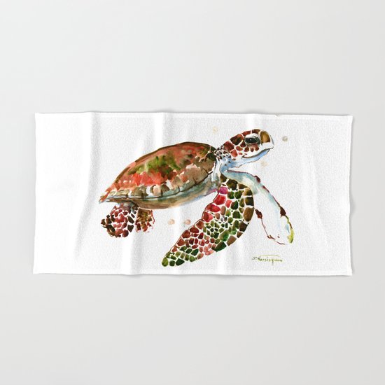 Sea Turtle, Brown, Olive green Pink Shades Hand & Bath Towel by SurenArt |  Society6