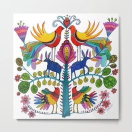 otomi love Metal Print | Nature, Mexican, Painting, Tree, Colorful, Animal, Curated, Ink, Bohemian, Watercolor 